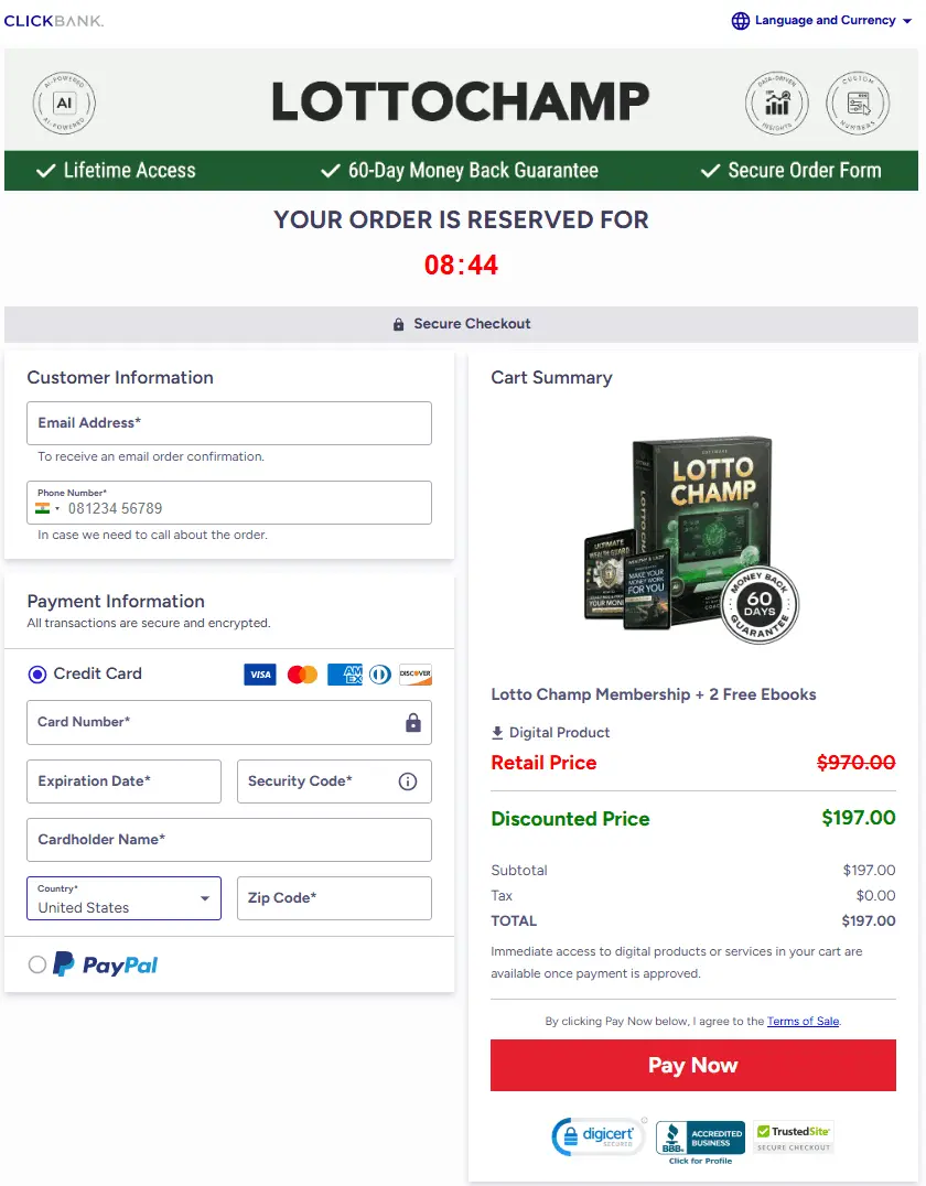 LottoChamp secure order form